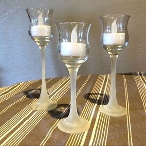 PartyLite Frosted Glass Stem Votive Holders Set